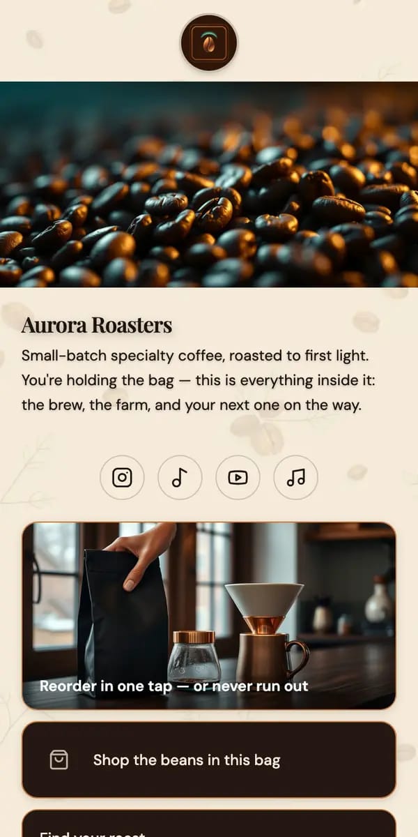 Aurora Roasters — a live Hublink page