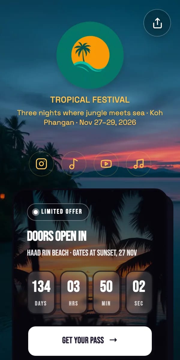 Tropical Festival's live page